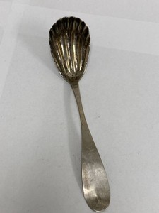 Early Bigelow & Brother Coin Silver Shell Form Serving Spoon 6.5in