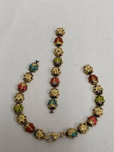 14K Gold Enamel Ladybug Figural Link Bracelet 6.3g Multi Color - As Is