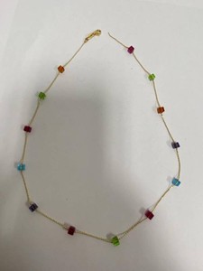 14K Gold Station Necklace With Multicolor Cube Glass Beads