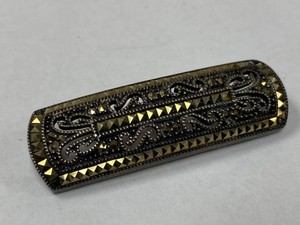 Vintage Sterling Silver Marcasite Bar Brooch Rectangular Openwork Pin