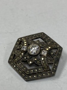 Sterling Silver Art Deco Style Marcasite Geometric Brooch Pin