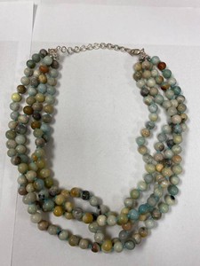 Hand Knotted Amazonite Multi Strand Necklace Sterling 925 Clasp