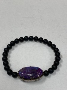 925 Sterling Silver Matte Black Bead and Purple Stone Bracelet