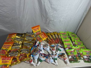 Assorted Candy, Haribo Peaches, Haribo Gummy Bears, Haribo Snakes, Blow Pops, and More