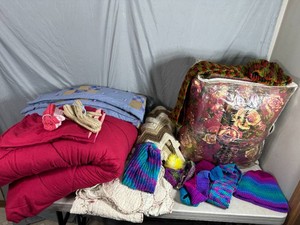 Knit Hats, Gloves, Comforters, Quilt, Bedspread, and More