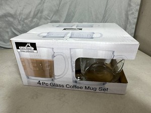 New 4 pc Glass Coffee Mug Set