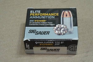 20 Sig Sauer 9mm 124 Gr V-Crown JHP Ammo