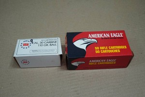 50 American Eagle .30 Carbine 110 Gr MC Ammo - Plus 9 110 Gr Ball Ammo
