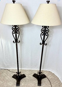 Pair of Rustic Metal Floor Lamps 17 Shade Diameter, 13W Base and 62 H