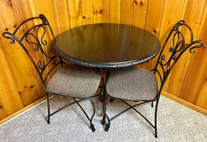 Tuscan Style Metal Base Round Dining Table with 2 Chairs Table 38D, 30H, Chairs 20D x 17W x 37H - Seat Height 19
