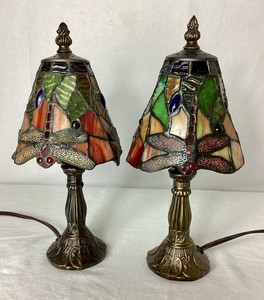 Pair of Small Tiffany Style Draon Fly Lamps 5W x 12H