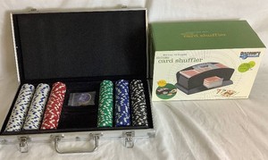 Poker Chip Set  - 300 Piece with Aluminum Case and Deluxe Card Shuffler