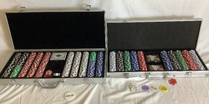 Two Large Texas Hold Em Poker Chip Sets in Aluminum Cases