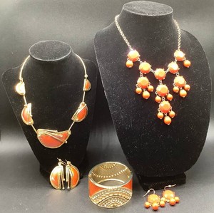 Copper Statement Jewelry Set with Necklace and Earrings, Vintage Bangle Bracelet plus Vibrant Bubble Bead Set - Necklace and Earrings