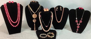 Collection of Pink and Rose Gold Tone Necklaces, Bracelets and Earrings