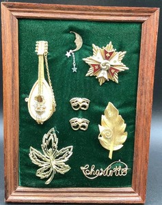 Framed Collection of Vintage Broochs and Pins including Society of the Army of the Potomac Brooch