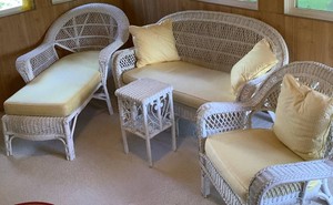 4 Pc Wicker Patio Set with Yellow Cushions