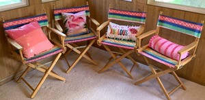 Set of 4 Beach Themed Folding Directors Chairs and 4 Accent Pillows