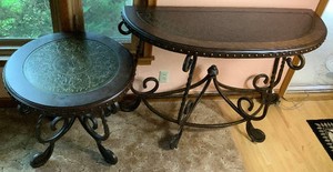 Rafferty Sofa Table and Side Accent Table with Scrolling Metal Legs
