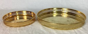 Vintage Scandia Gold Plated Trays - Etched Floral Design - Sweden