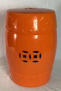 Mandarin Orange Double Coin Pattern Round Stool
