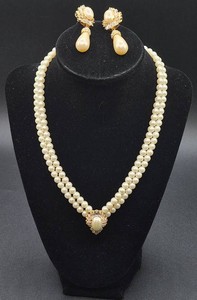 Pearl and Rhinestone 17 Necklace and Earrings Set