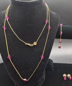 Vintage Swarovski Red Berry Necklace, Bracelet and Earring Set with Swan Logo