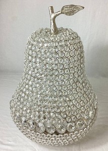 Large 19 Crystal Silver Pear Sculpture with Faux Rhinestones and Siver Finish