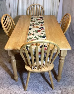 Wooden Rectangular Dining Table and 4 Spindle Back Chairs
