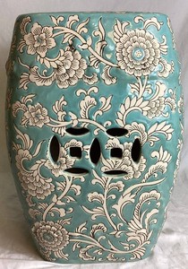 Aqua Turquoise Blue Floral Medallion Garden Stool