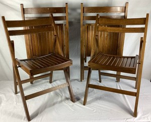 Vintage Set of 4 Wooden Folding Chairs - Romania