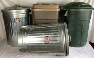 Assorted Collection of Galvanized and Heavy Duty Plastic Storage Trash Cans with Lids