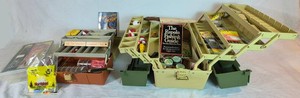 Fishing Frenzy- Plano 5520 Tackle Box, Plano 8606 Tackle Box, 2-Plano StowAways 3620, Books North Country Bassin and the Rapala Fishing Guide, Japanese Filet Knife, Honest  Dishonest Fisherman Fishing Knife, Vintage Foldable Toothpick Knife