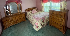 3 Piece Bedroom Set with Tall Boy  8 Drawer Dresser, Long Boy 10 Drawer Dresser with Mirror and Queen Size Bed with Headboard