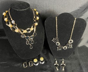 Vintage Black and Gold Tone Necklaces and Earrings