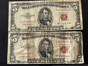 1953 Red Seal $5 Dollar Notes