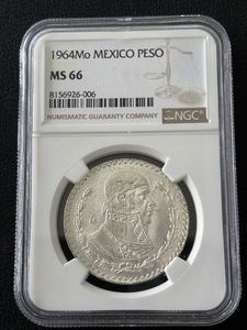 1964 Mo Mexico Silver Peso NGC MS66