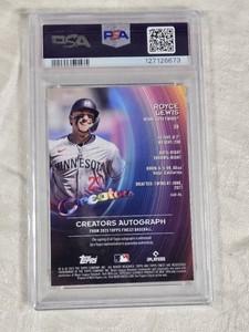 Royce Lewis 2025 Topps Finest Creators Auto Gold Refractor Numbered 37/50 and PSA NM-MT 8 - Minnesota Twins Baseball Card