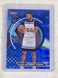 Karl-Anthony Towns 2024 Topps Finest Blue Refractor #28 and Numbered 6599 - Minnesota Timberwolves Basketball Card