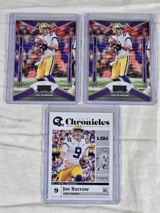 Lot of 3 Joe Burrow Football Rookie Cards including Panini Chronicles and LSU Tigers Rookie Cards