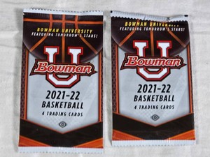 Lot of 2 Unopened Packs of 2021-22 Bowman University Basketball Card Packs - Potential Rookie Autos