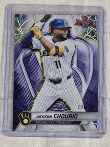 Jackson Chourio 2025 Bowman��s Best Laser SP #10 and Numbered 79350 - Milwaukee Brewers Baseball Card