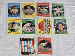 Lot of 9 Vintage 1959 Baseball Cards including Paul Foytack, Dick Stigman, and Daryl Spencer