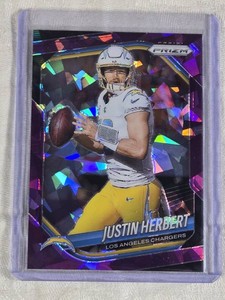 Justin Herbert 2025 Panini Prizm Purple Cracked Ice #215 and Numbered 214225 - Los Angeles Chargers Football Card