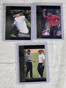 Lot of 3 Tiger Woods Rookie Golf Cards including Upper Deck Tigers Tails