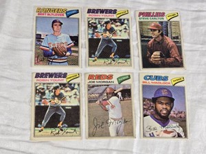 Lot of 6 Vintage 1977 Topps CLOTH Baseball Cards Featuring Robin Yount, Joe Morgan, and Steve Carlton