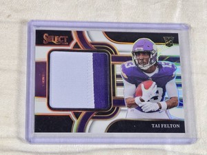 Tai Felton Rookie 2025 Panini Select Jumbo 2 Color Patch #JRSW-TAF and Numbered 7999 - Minnesota Vikings Football Card