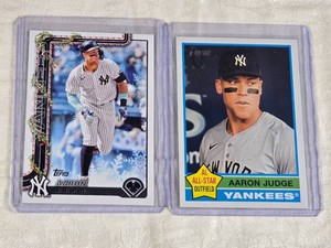 Lot of 2 Aaron Judge Baseball Cards including Topps Holiday and Topps Heritage.