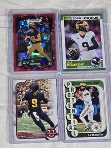 Lot of 4 J.J. McCarthy Rookie Cards - Includes Ruby Cracked Ice Prizm and Others