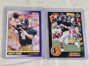 Lot of 2 Brett Favre Football Rookie Cards from 1991 including Score #611 and Wild Card #119 - Southern Mississippi.